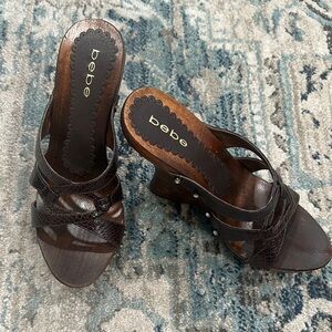 Bebe Dark Brown Strappy Mules